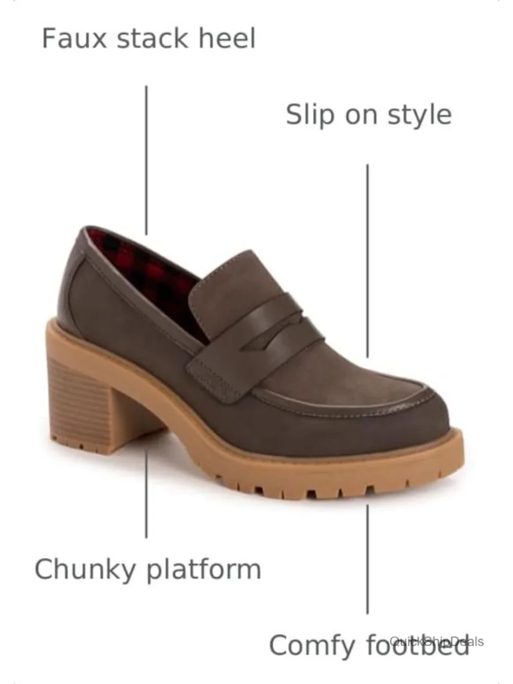 Faux Stack Heel Leona Loafer Women's Pull-On Block Heel Round Toe
